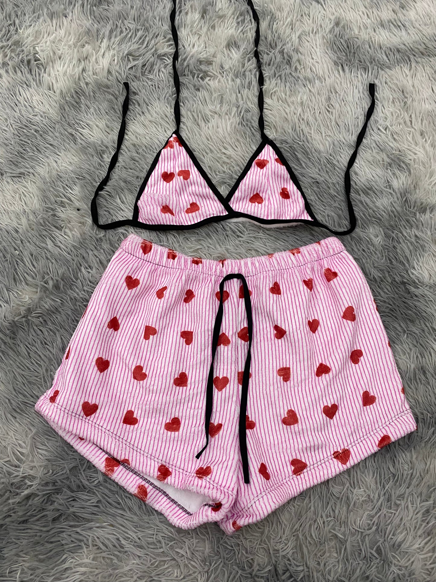 Hearts & Stripes Plush Top & Shorts Set