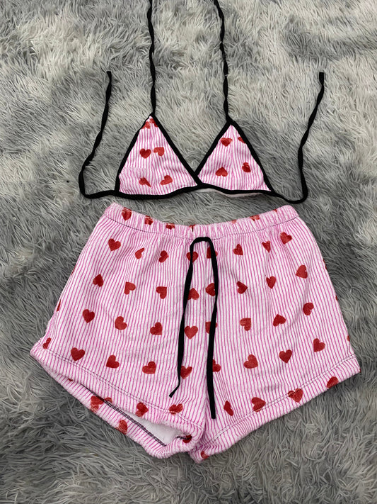 Hearts & Stripes Plush Top & Shorts Set