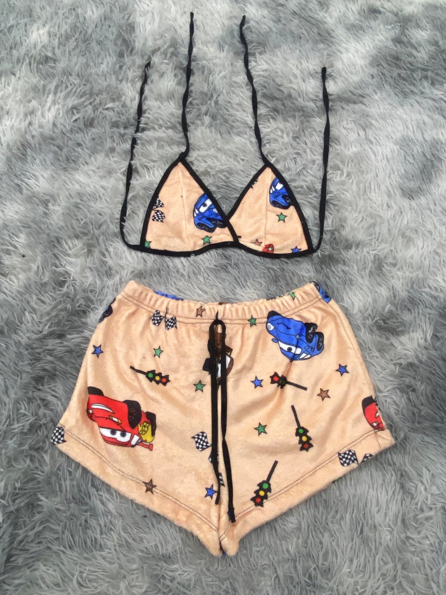 Cars Beige Plush Top & Shorts Set