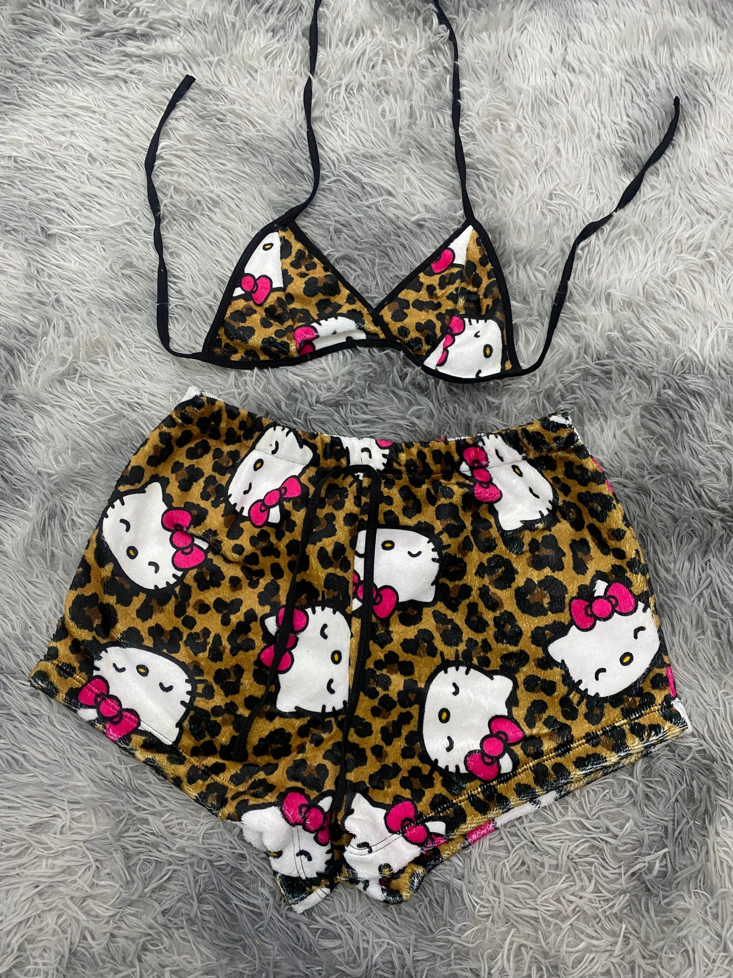Hello Kitty Animal Print Brown Plush Top & Shorts Set