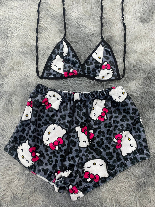 Hello Kitty Animal Print Gray Matching Top & Short