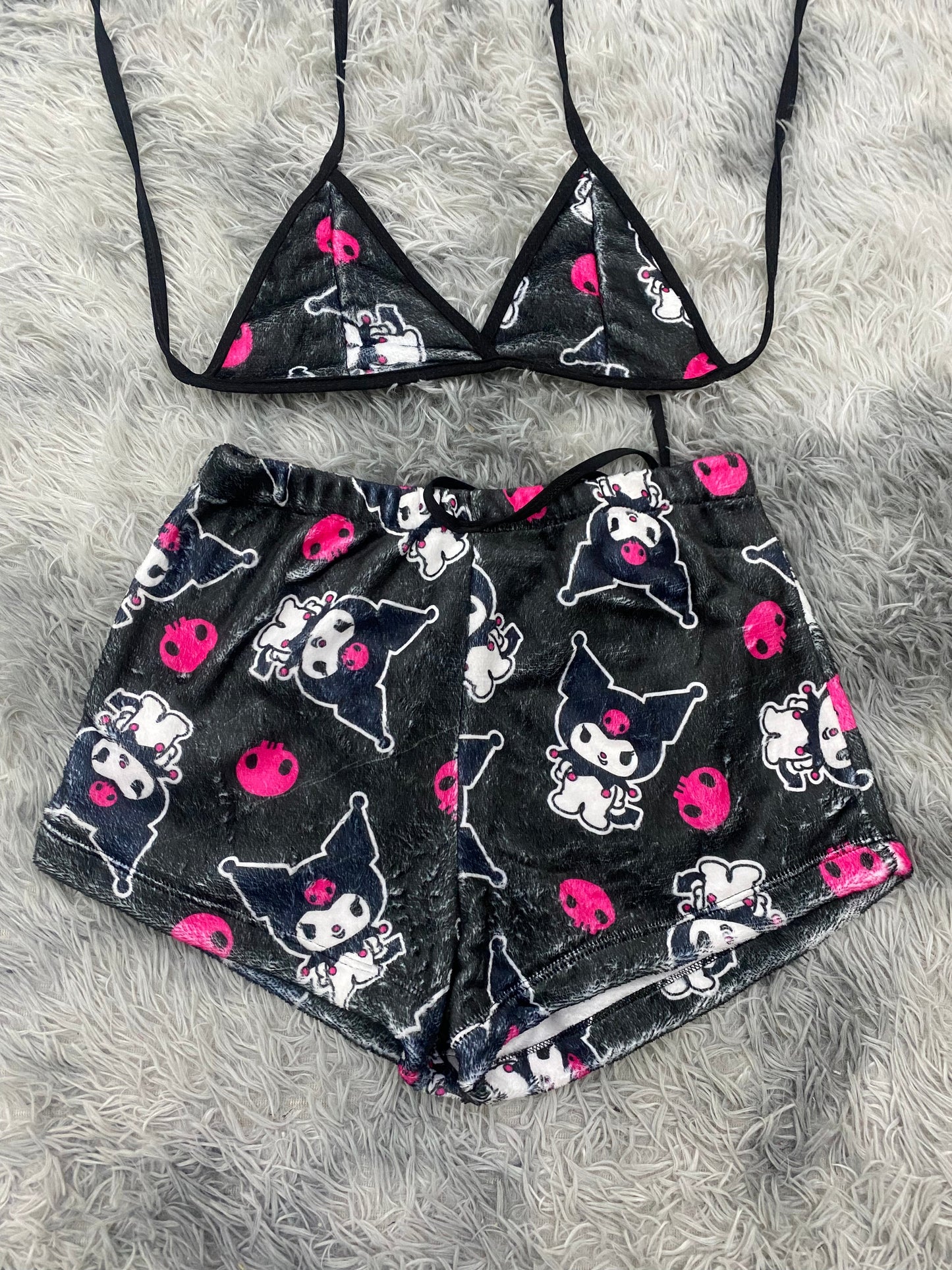 Kuromi Skulls Black Plush Top & Shorts Set