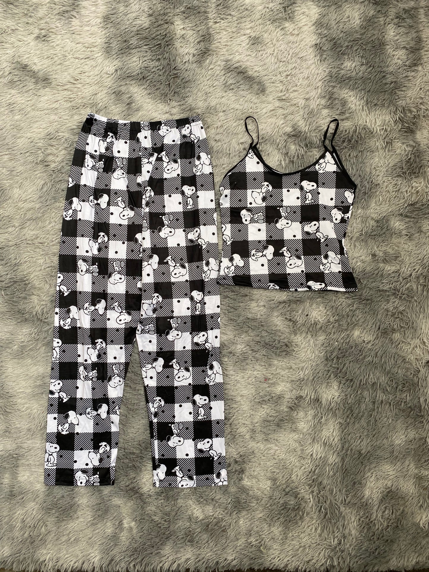 Snoopy Striped Plaid Pajama Top & Pants Set