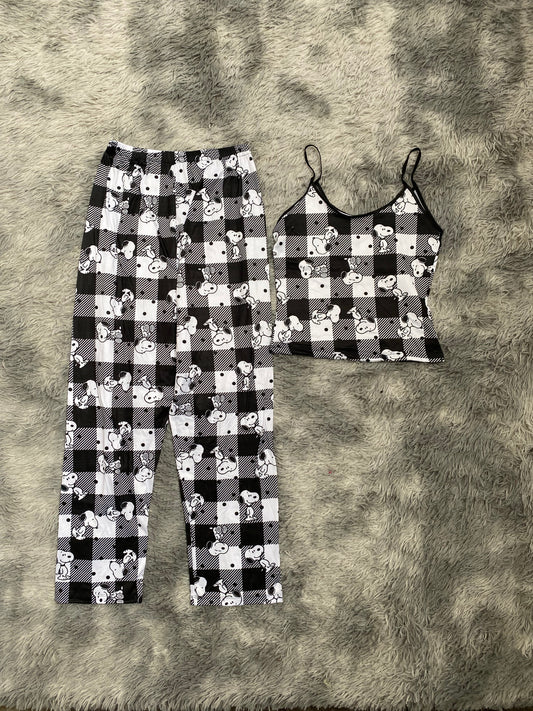 Snoopy Striped Plaid Pajama Top & Pants Set