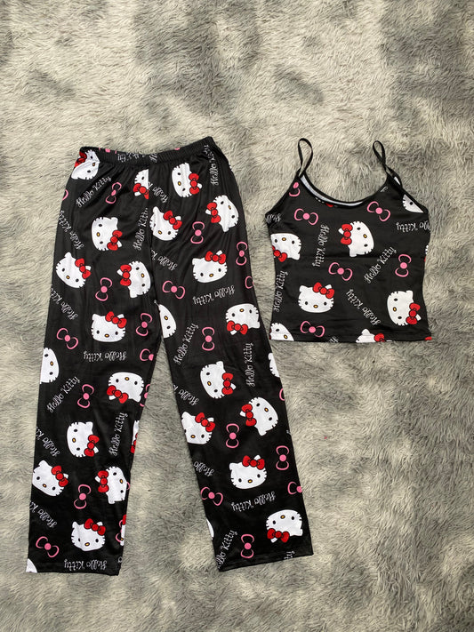 Hello Kitty Background Black Women's Pajama Set