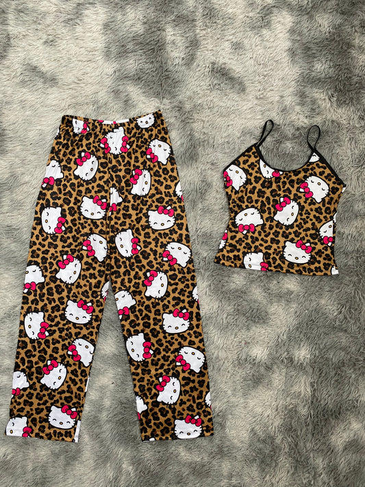 Hello Kitty Brown Animal Print Pajama Top & Pants Set