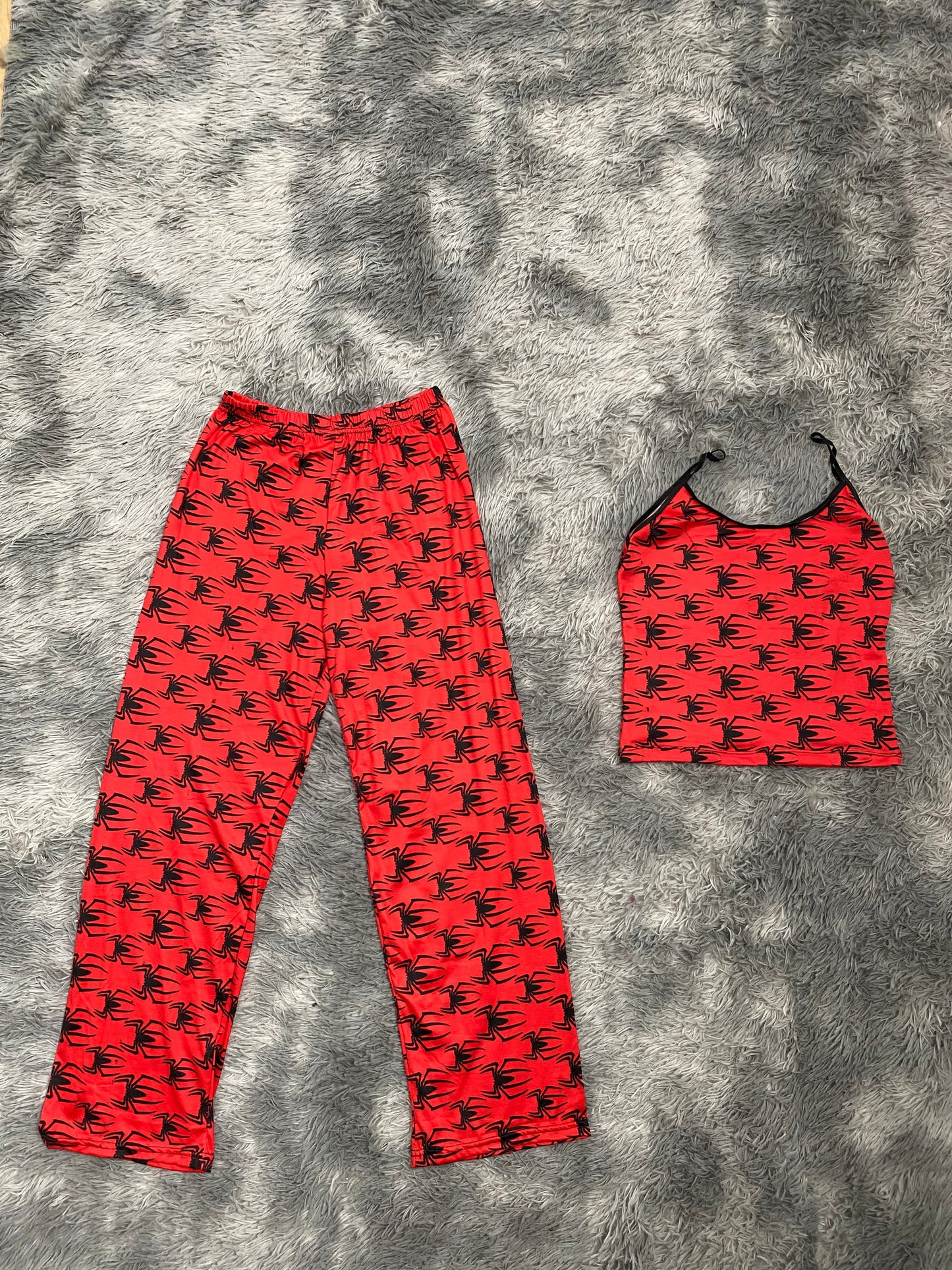 Black Spiders on Red Pajama Top & Pants Set