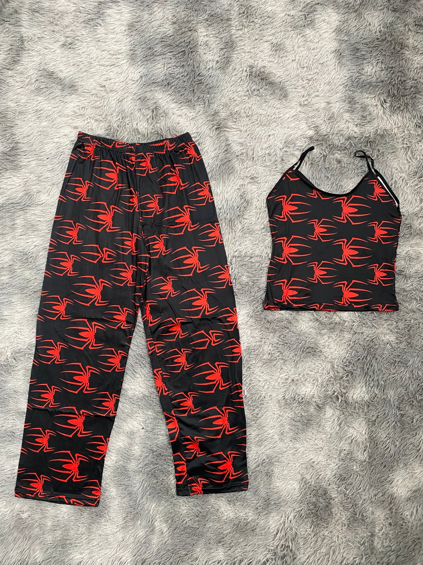 Red Spiders on Black Pajama Top & Pants Set