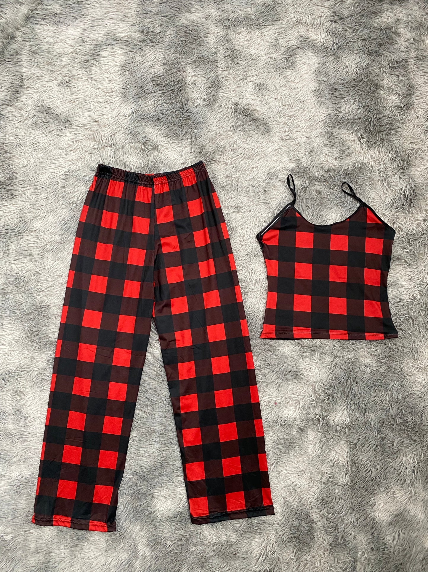 Red & Black Plaid Pajama Top & Pants Set