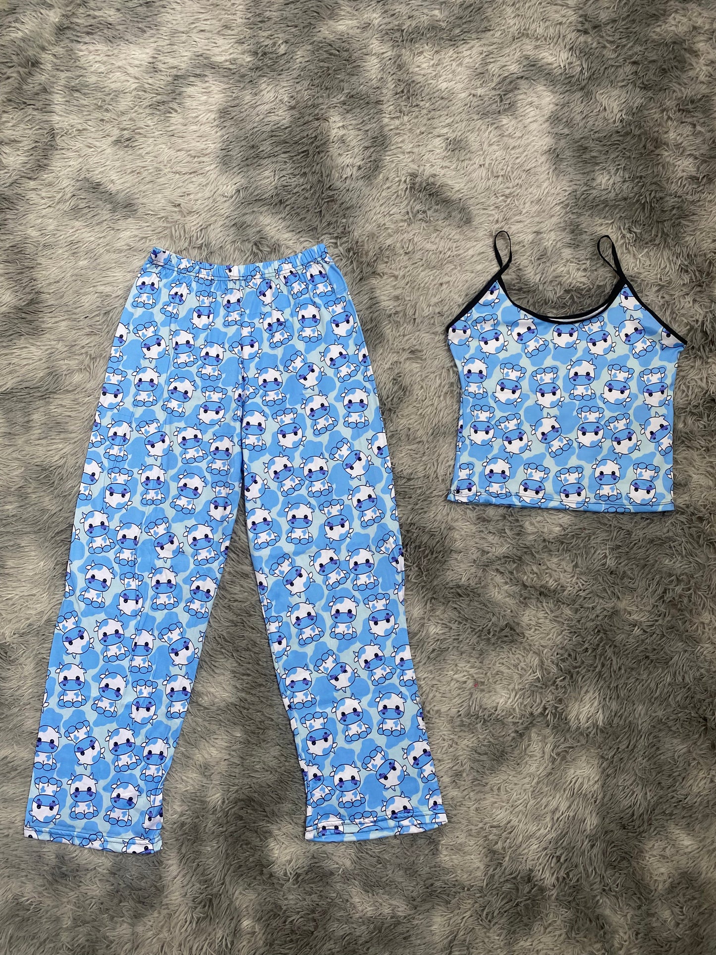 Blue Cow Pajama Top & Pants Set