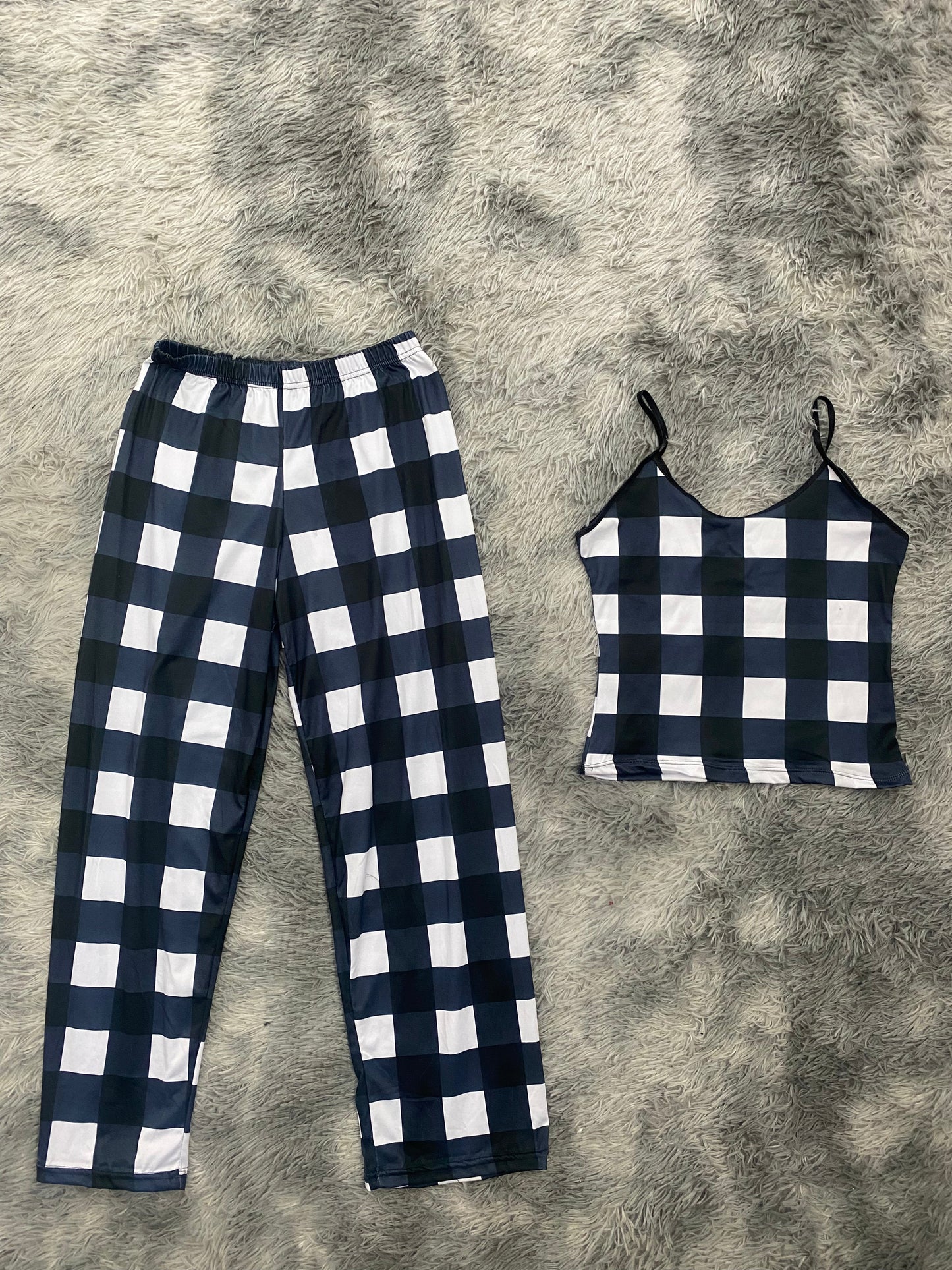 Black Plaid Pajama Top & Pants Set