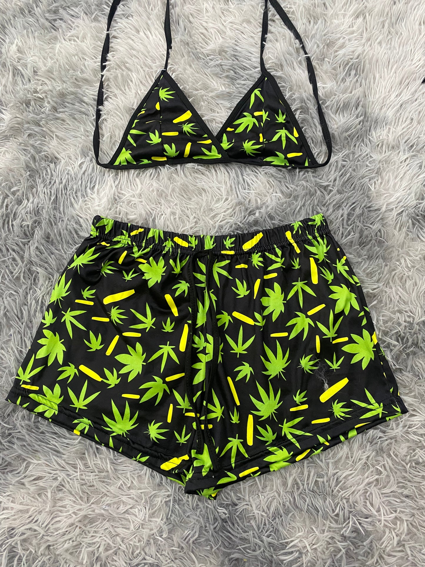 Weed & Yellow Top & Shorts Set