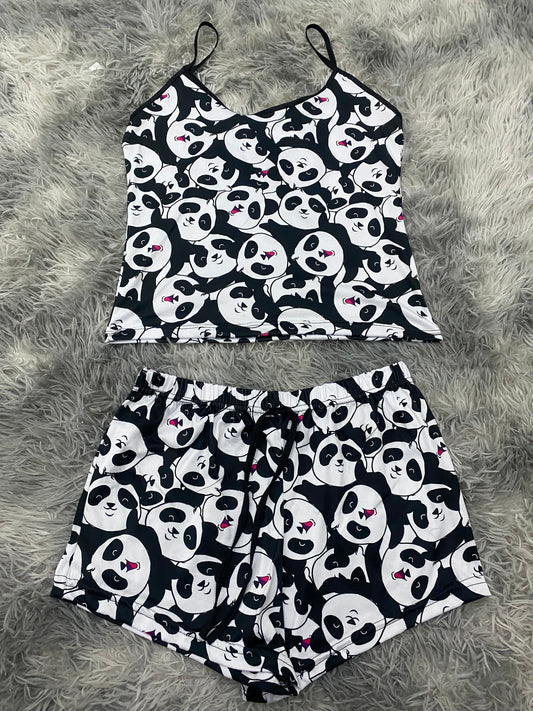 Pandas Pajama Top & Shorts Set