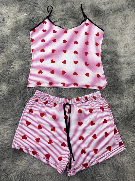 Hearts & Stripes Pajama Top & Shorts Set