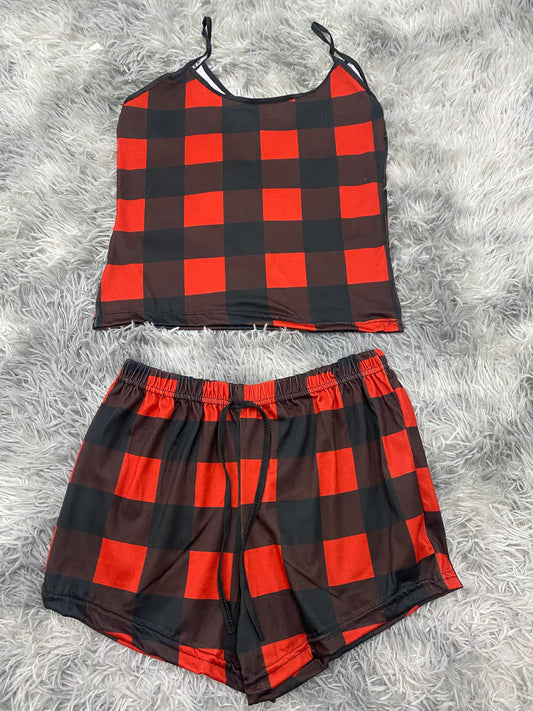 Red Plaid Pajama Top & Shorts Set