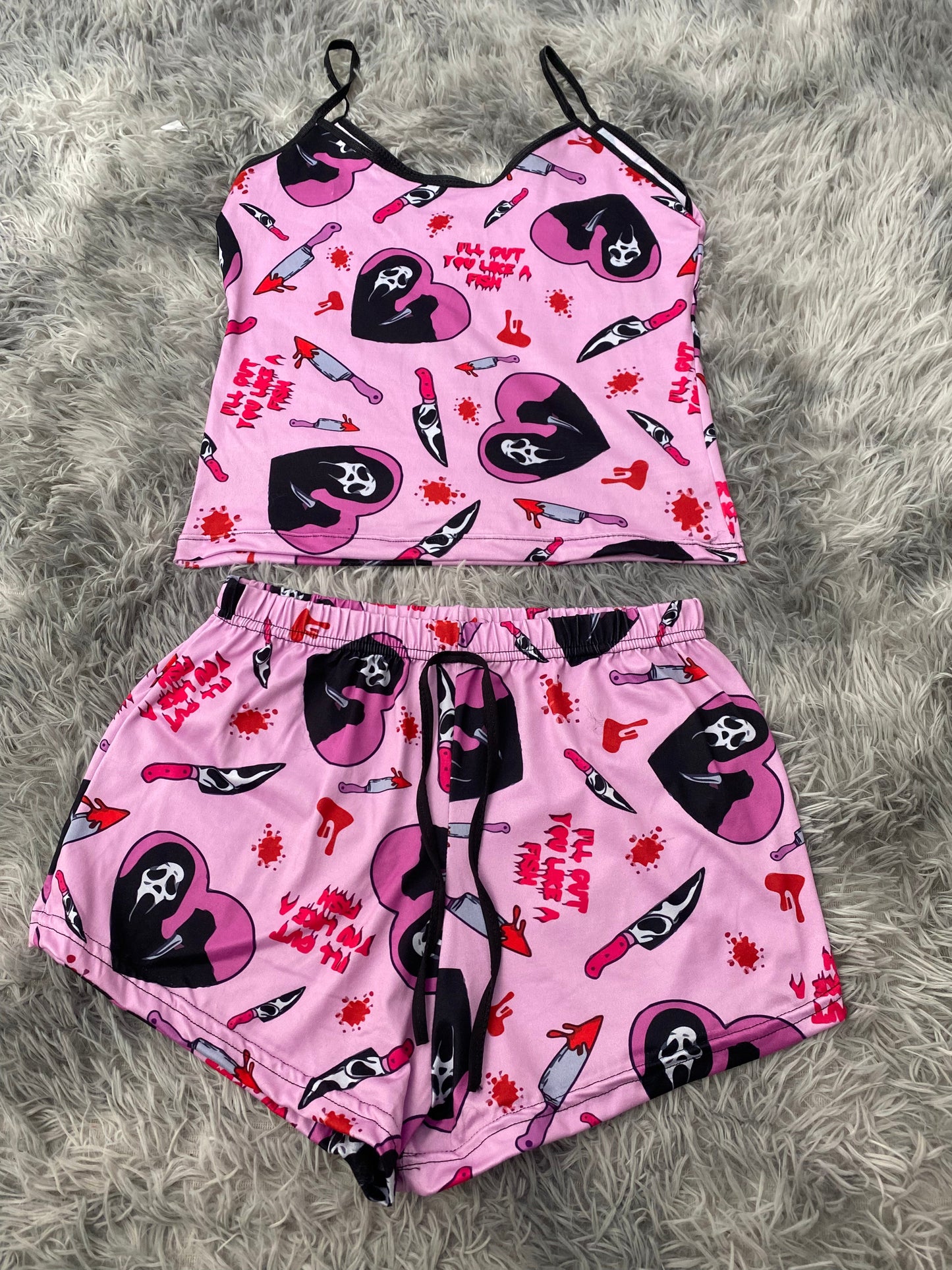 Scream Heart Pink Pajama Top & Shorts Set