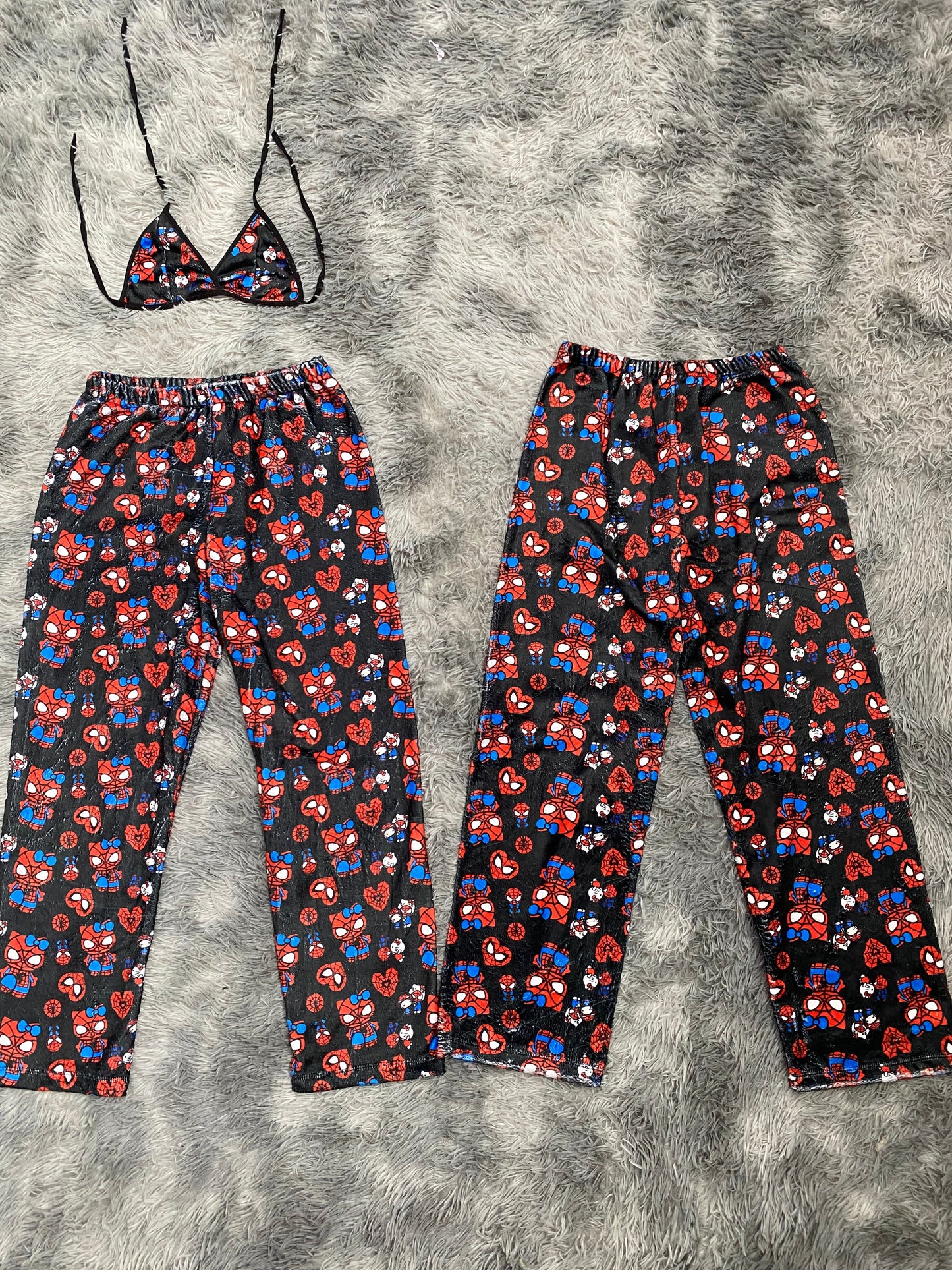 Spider Kitty Red Web on Black Matching Plush Pajama Set