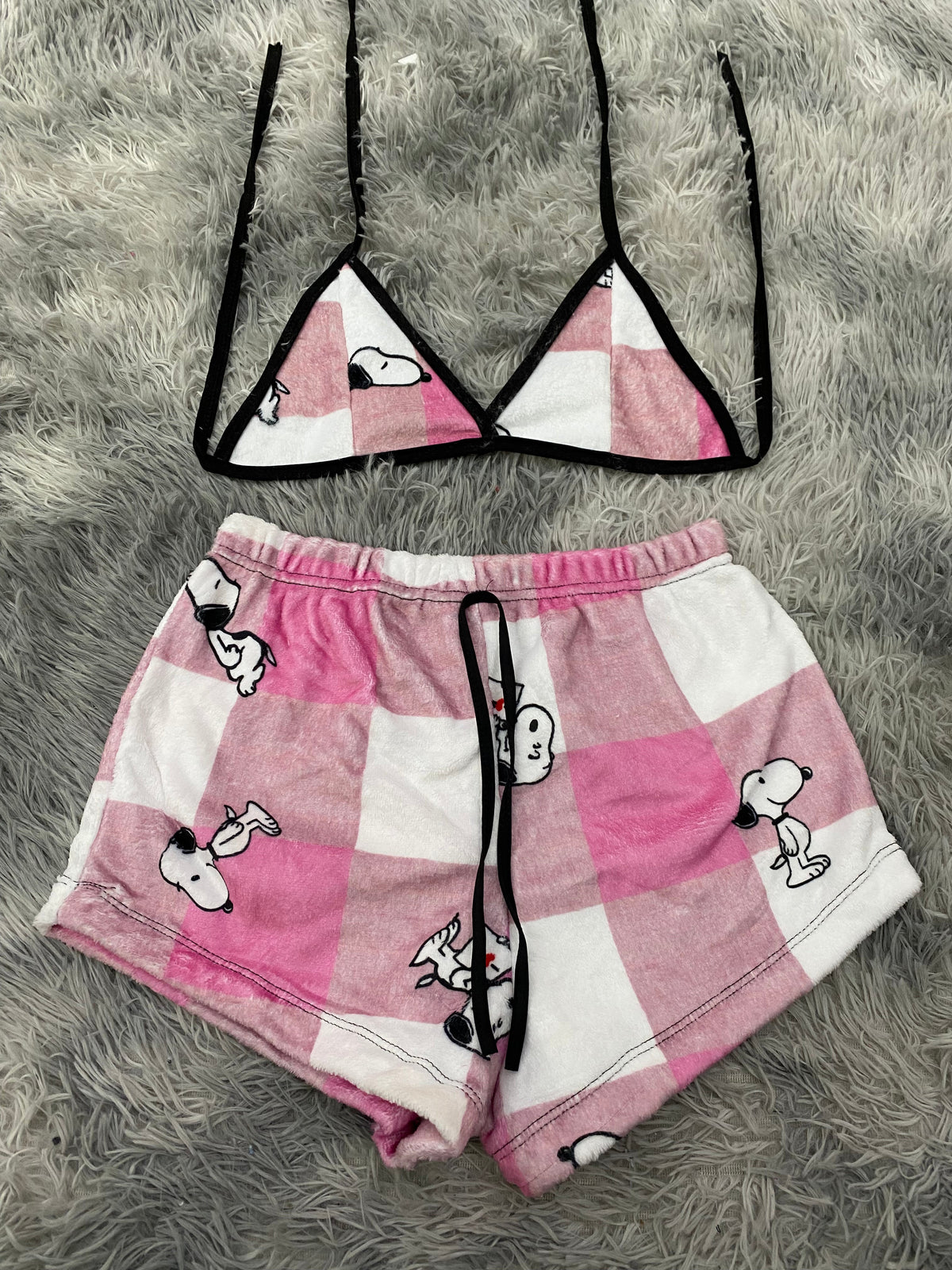 Snoopy Plaid Pink Matching Top & Short