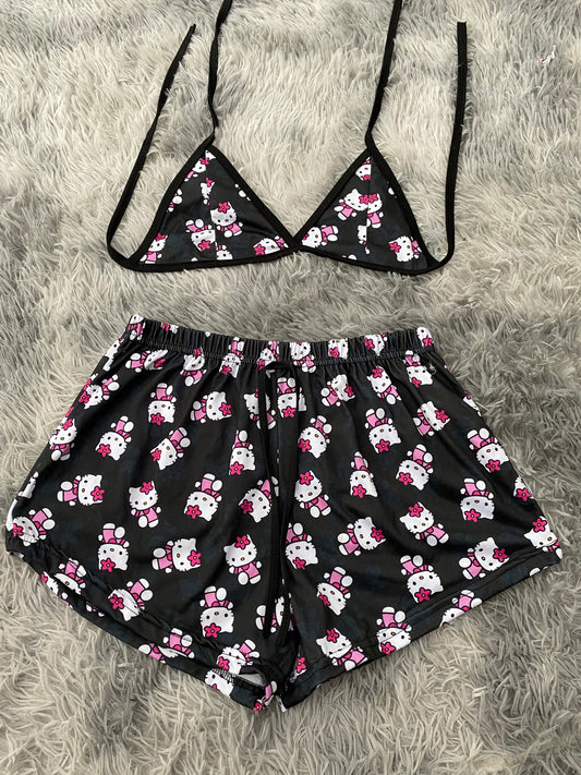 Hello Kitty Black & Shadow Top & Shorts Set