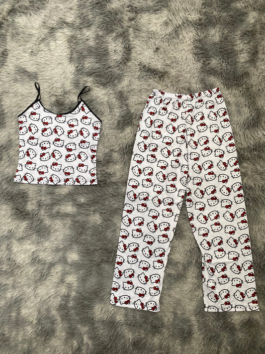 Hello Kitty Faces Background White Women's Pajama Set