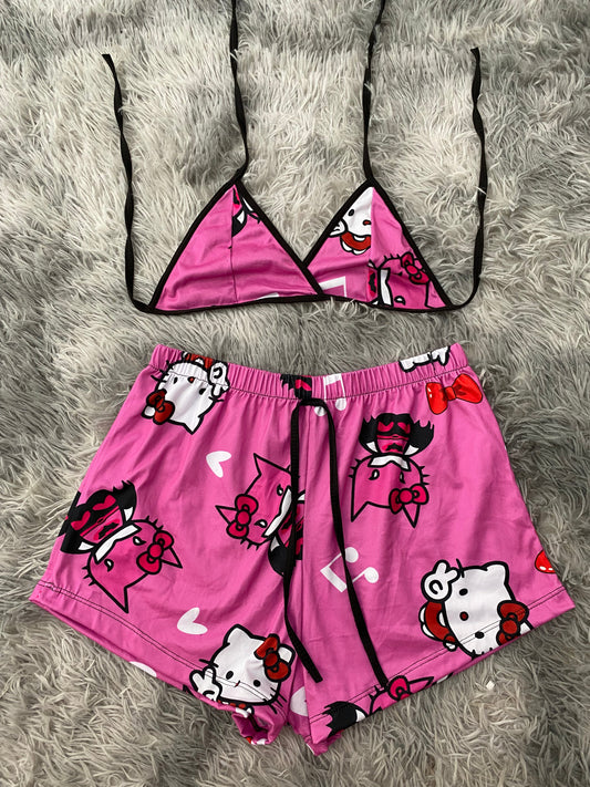 Hello Kitty Batman Background Pink Matching Top & Short