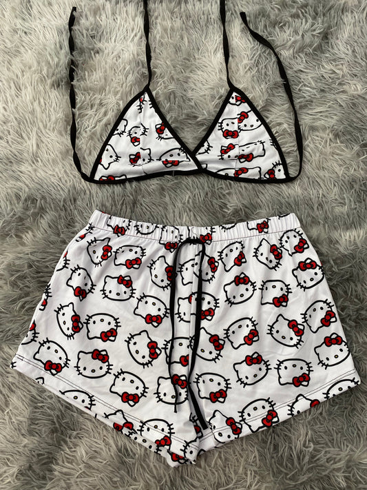 Hello Kitty Faces Background White Matching Top & Short