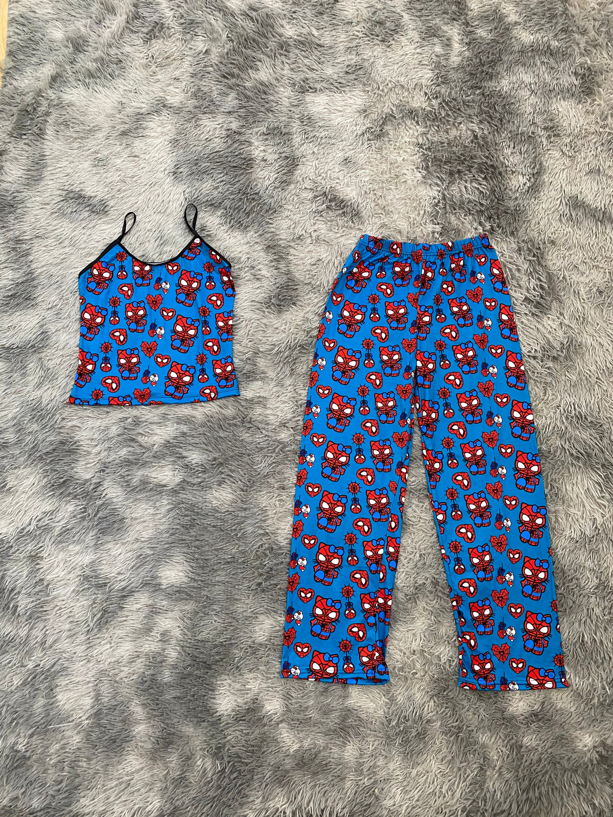 Spider Kitty Background Blue Women's Pajama Set