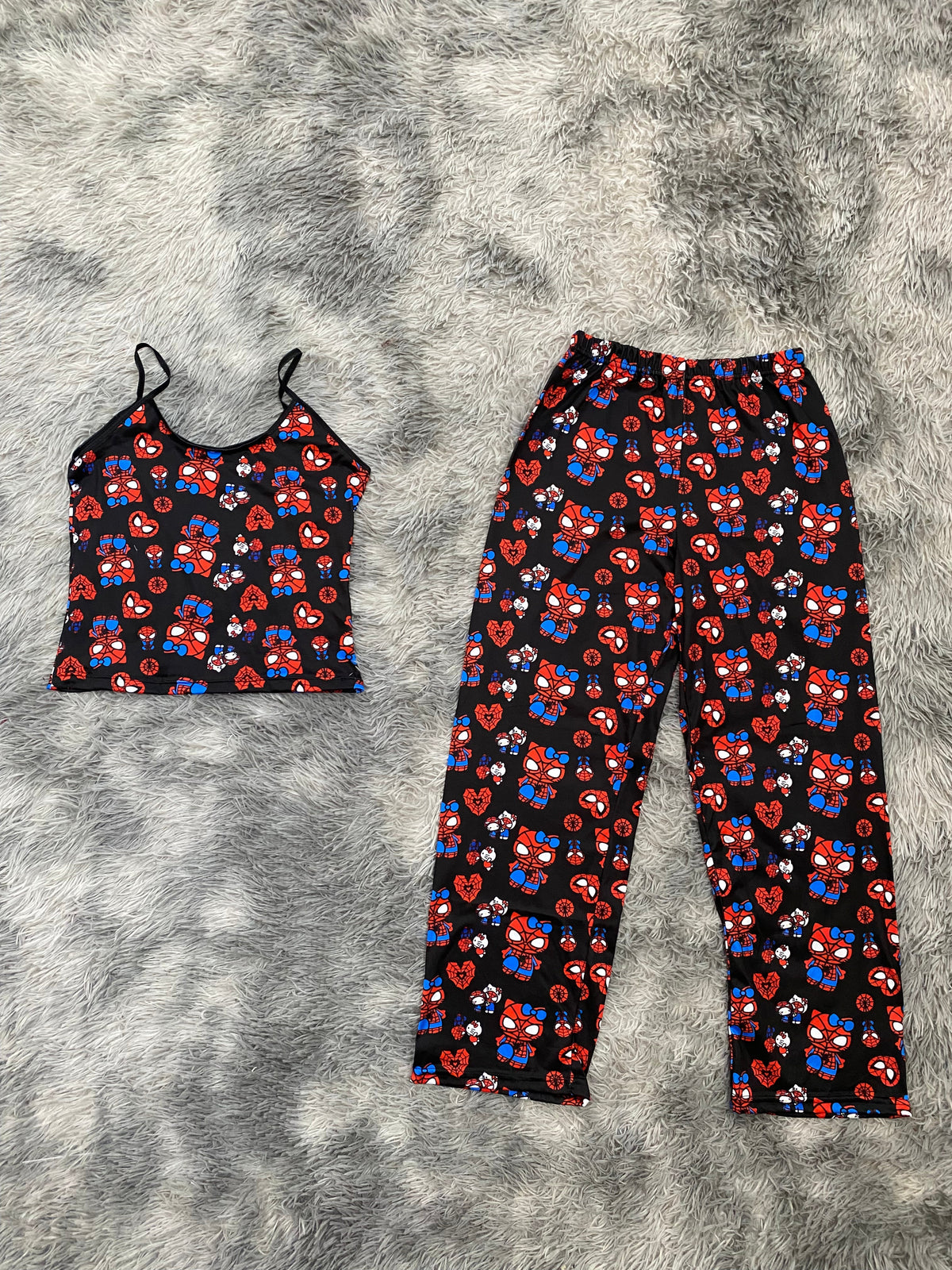 Spider Kitty Background Black Women's Pajama Set
