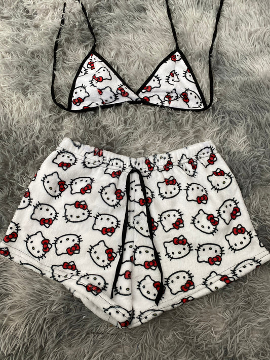Hello Kitty Faces Background White Matching Top & Short