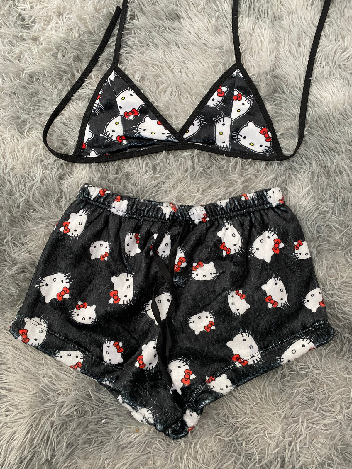 Kitty Faces Black Background Matching Top & Short