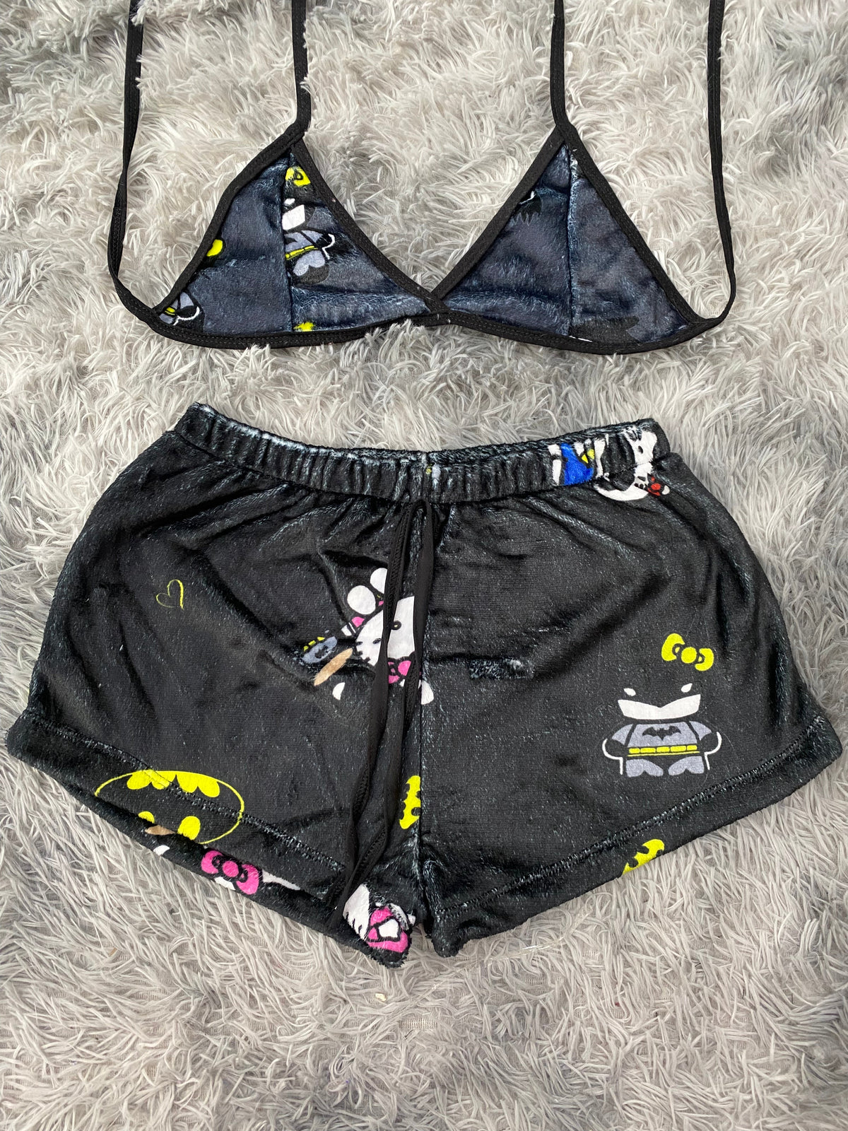 Kitty Bat Man Black Background Matching Top & Short