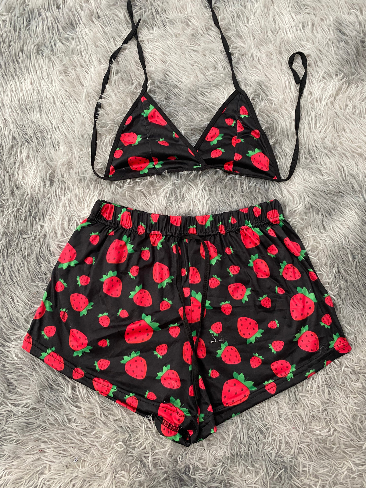 Strawberries Black Background Top And Short PJs