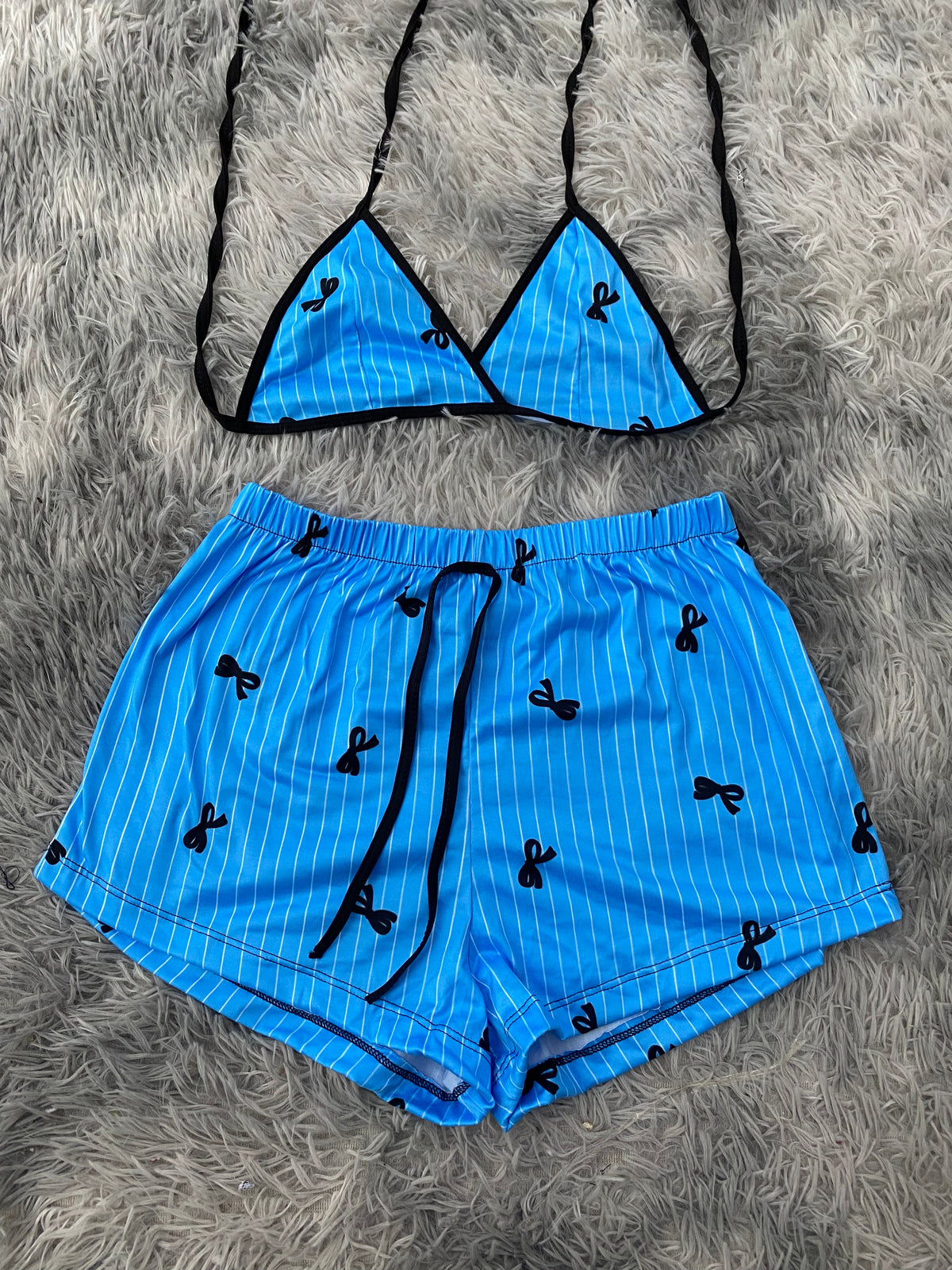 Bows & Stripes Blue Background Top And Short PJs