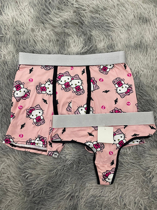 Kitty Mummy Pink Background Matching Boxer & Thong