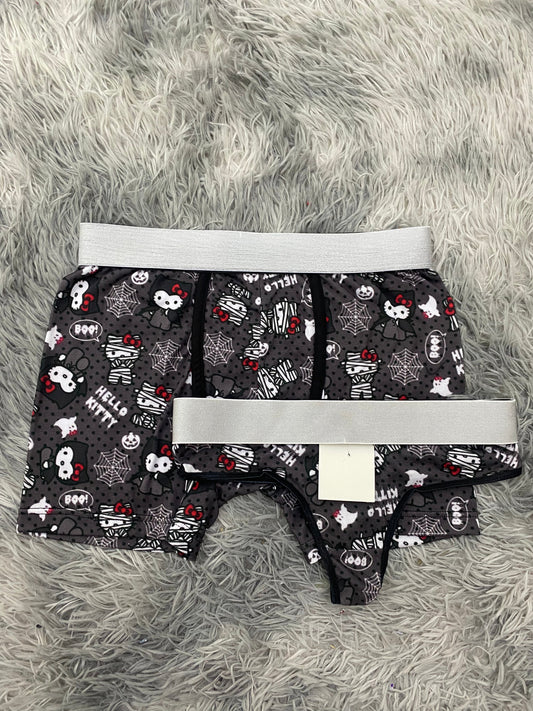 Kitty Mummy Gray Background Matching Boxer & Thong