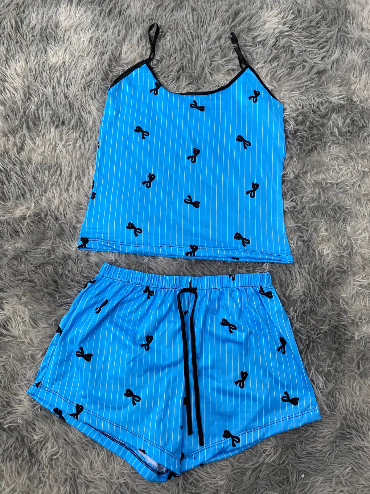 Bows Black Blue Background Women's Pajama Set