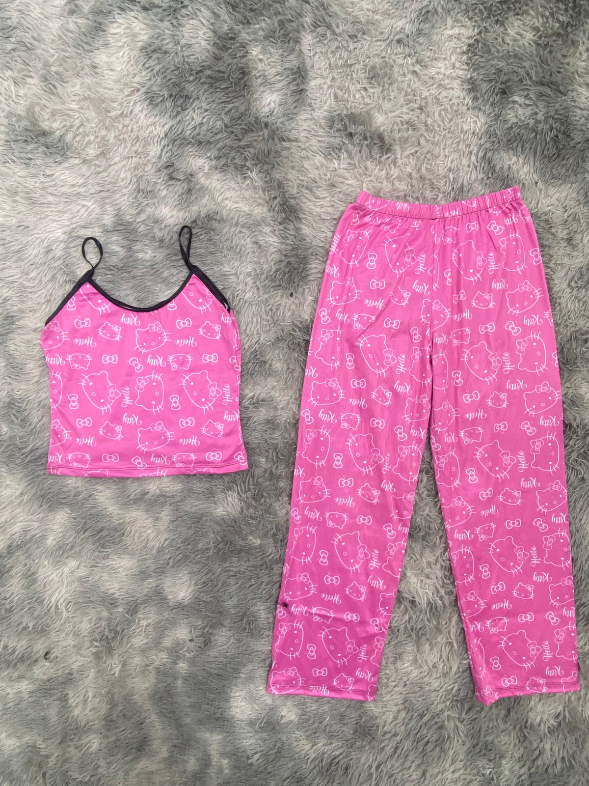 Kitty White Letters Pink Background Pajama Top & Pants Set