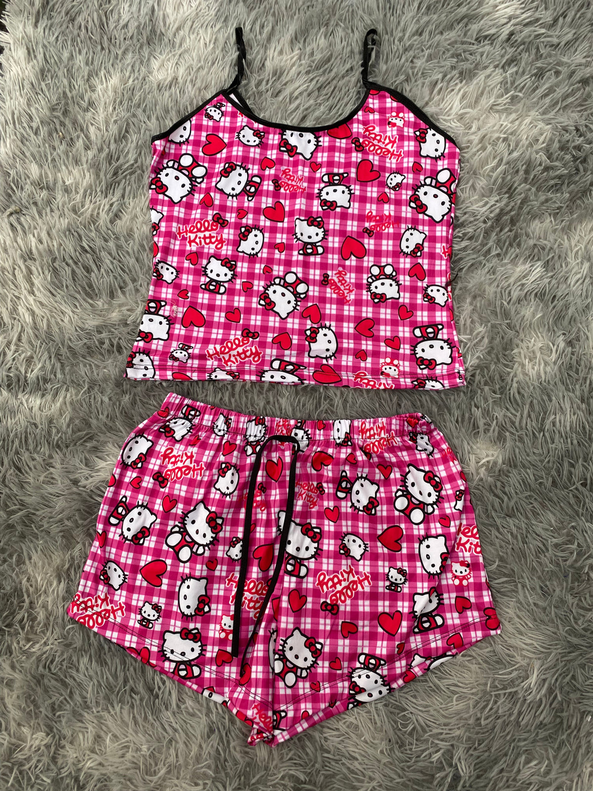 Kitty Plaid White & Pink Women's Pajama Set
