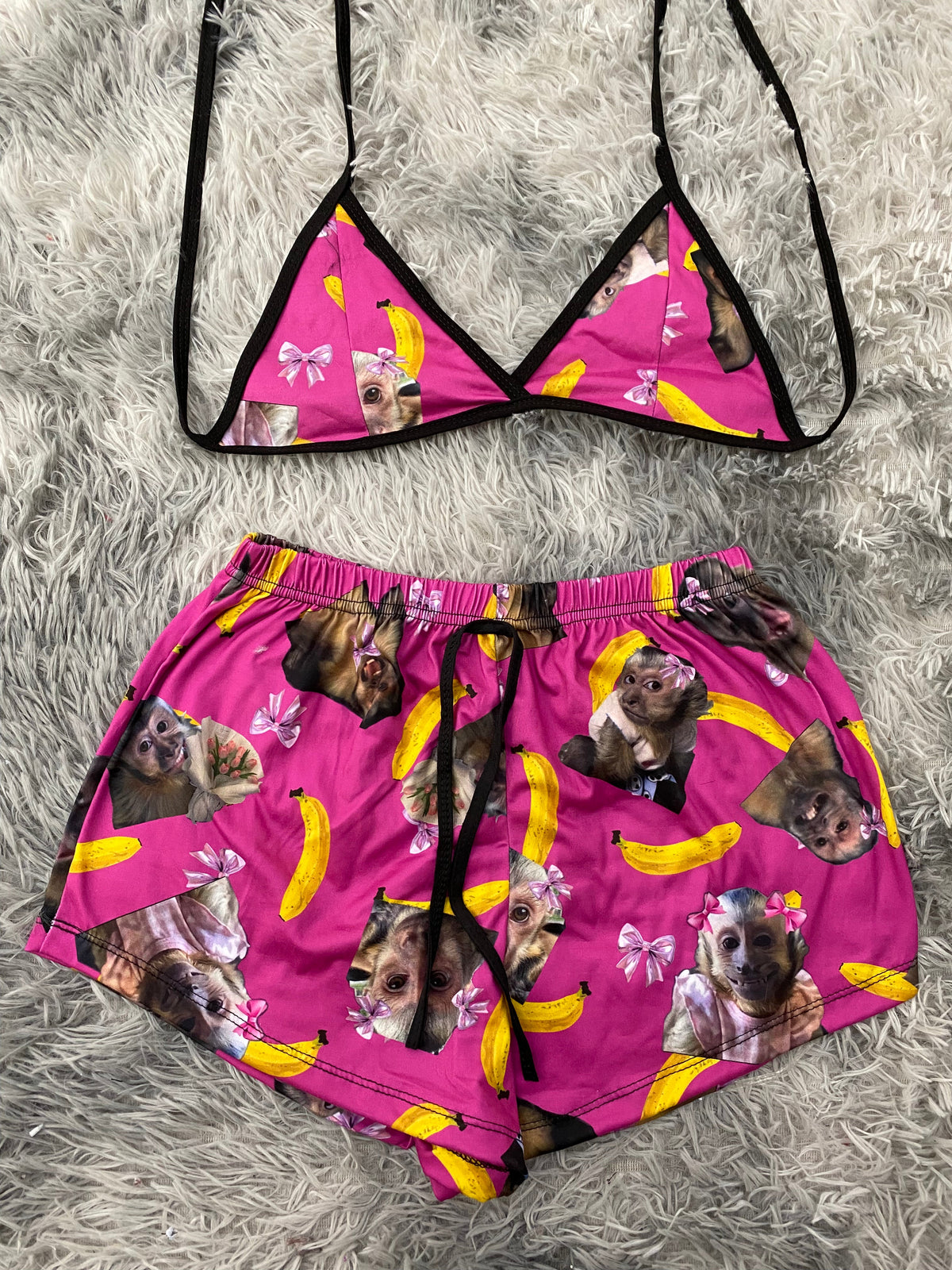 Little Monkeys Pink Background Top And Short PJs