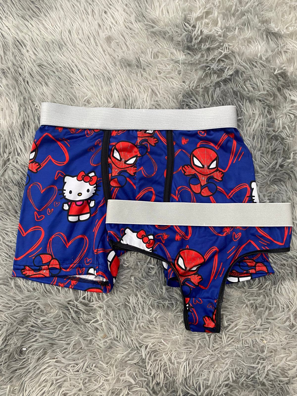 SpiderKitty Hearts Blue Background Matching Boxer & Thong