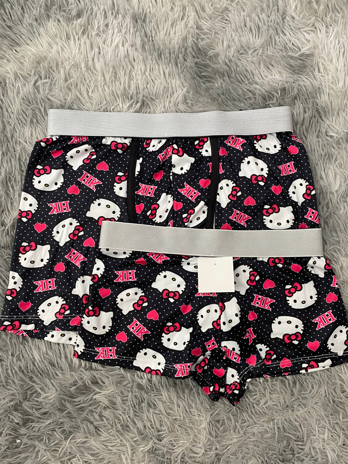 Kitty Hearts & Dots Black Background Matching Boxers