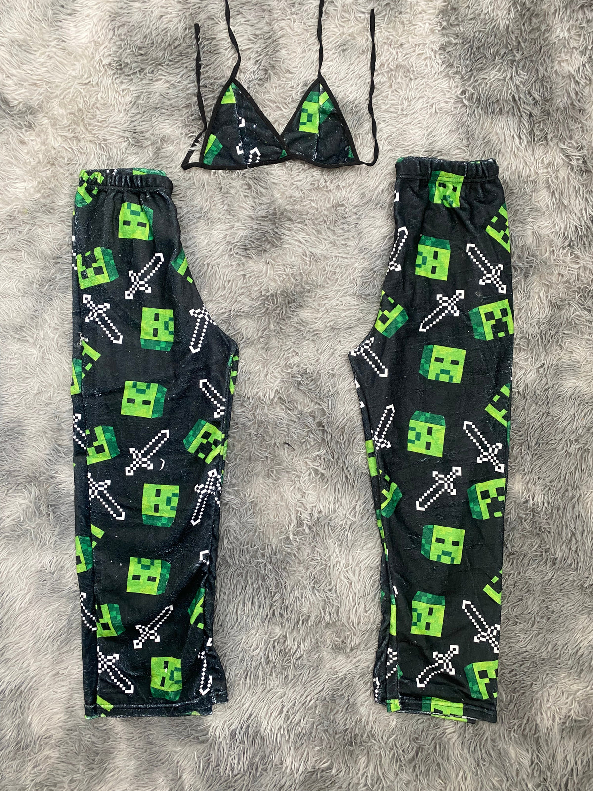 Creeper Swords Black Background Matching Plush PJs