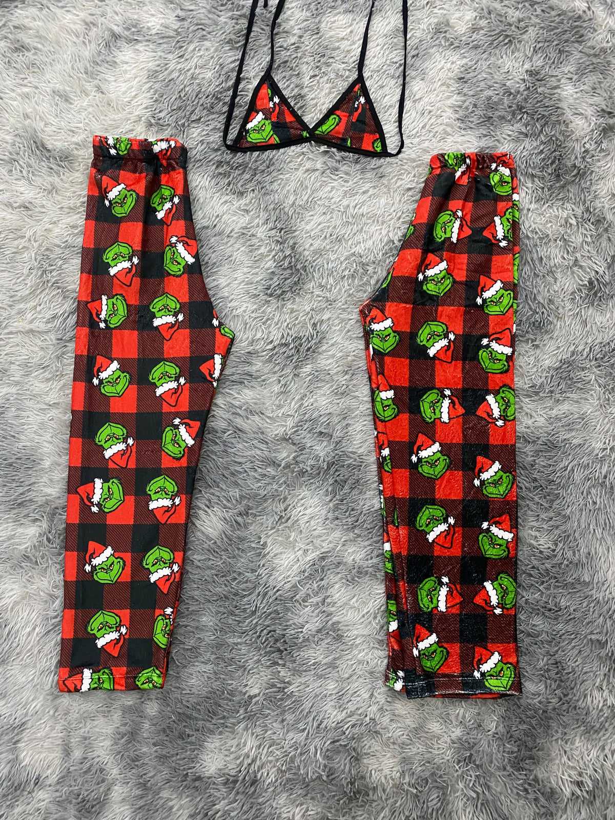 Grinch Plaid Red Matching Plush PJs