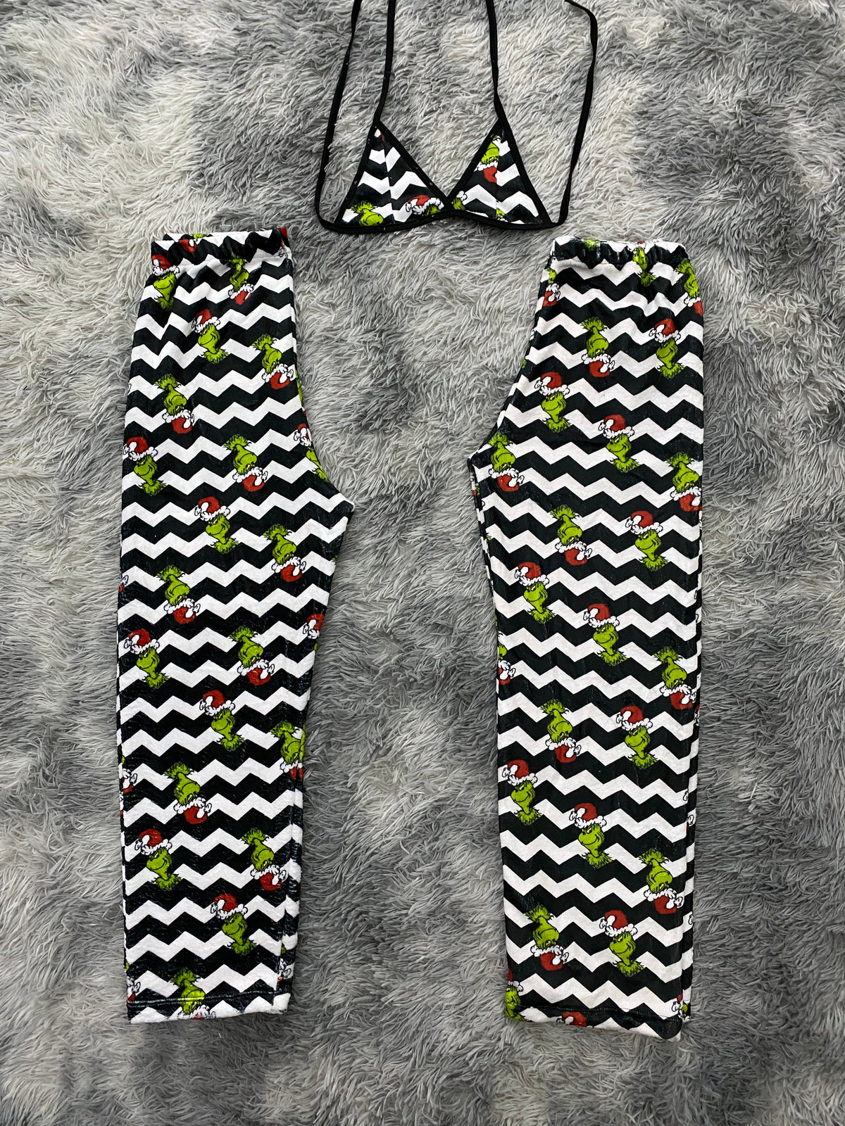 Grinch Lines White & Black Matching Plush PJs