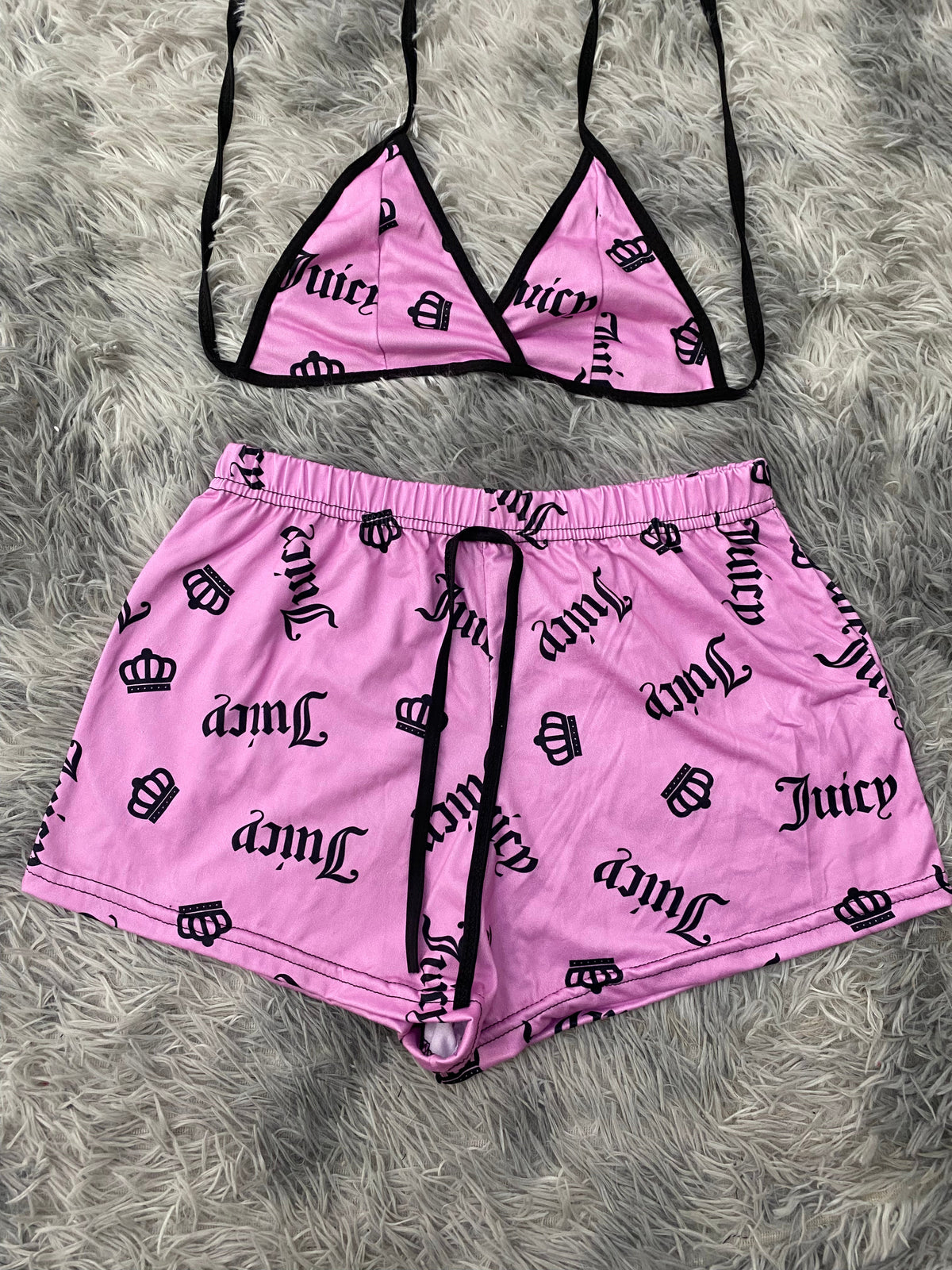 Juicy Crowns Pink Background Matching Top & Short