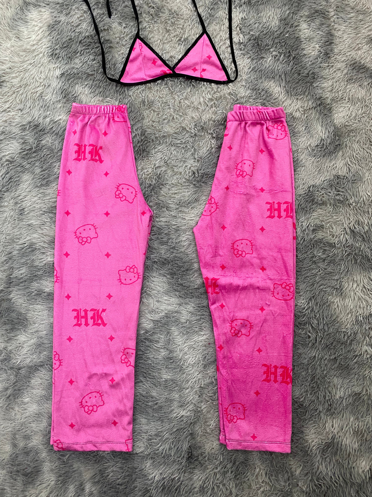 Kitty Goticas Letters Pink Background Matching Plush PJs