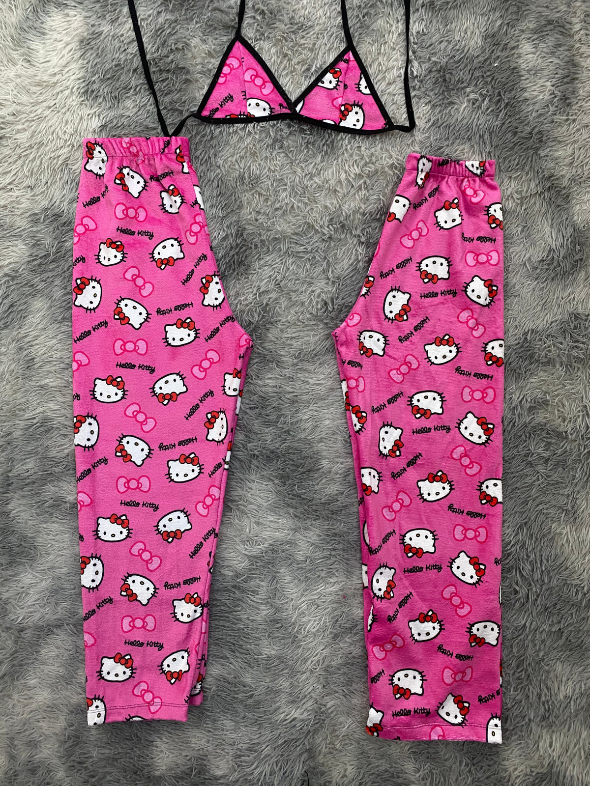 Kitty Black Letters Pink Background Matching Plushie PJs