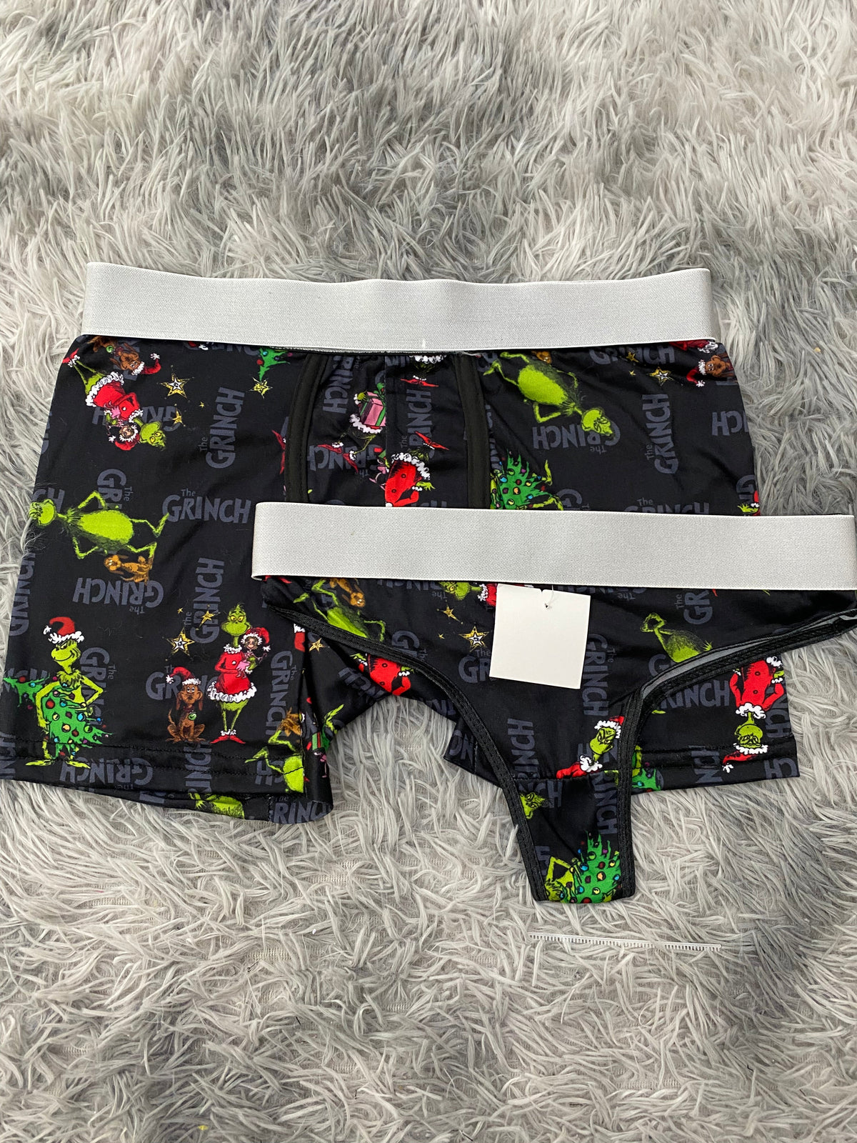 Grinch Black Background Duo With Thong