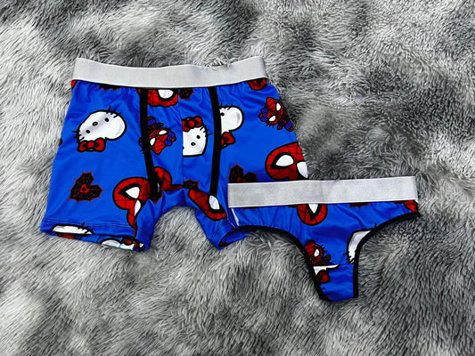 Blue spiderkitty matching couples underwear