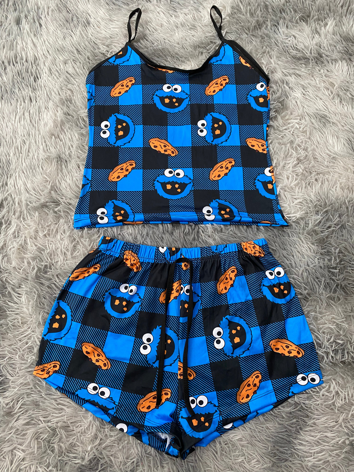 Mr Cookie Monster Plaid Brush Women's Pajama Set